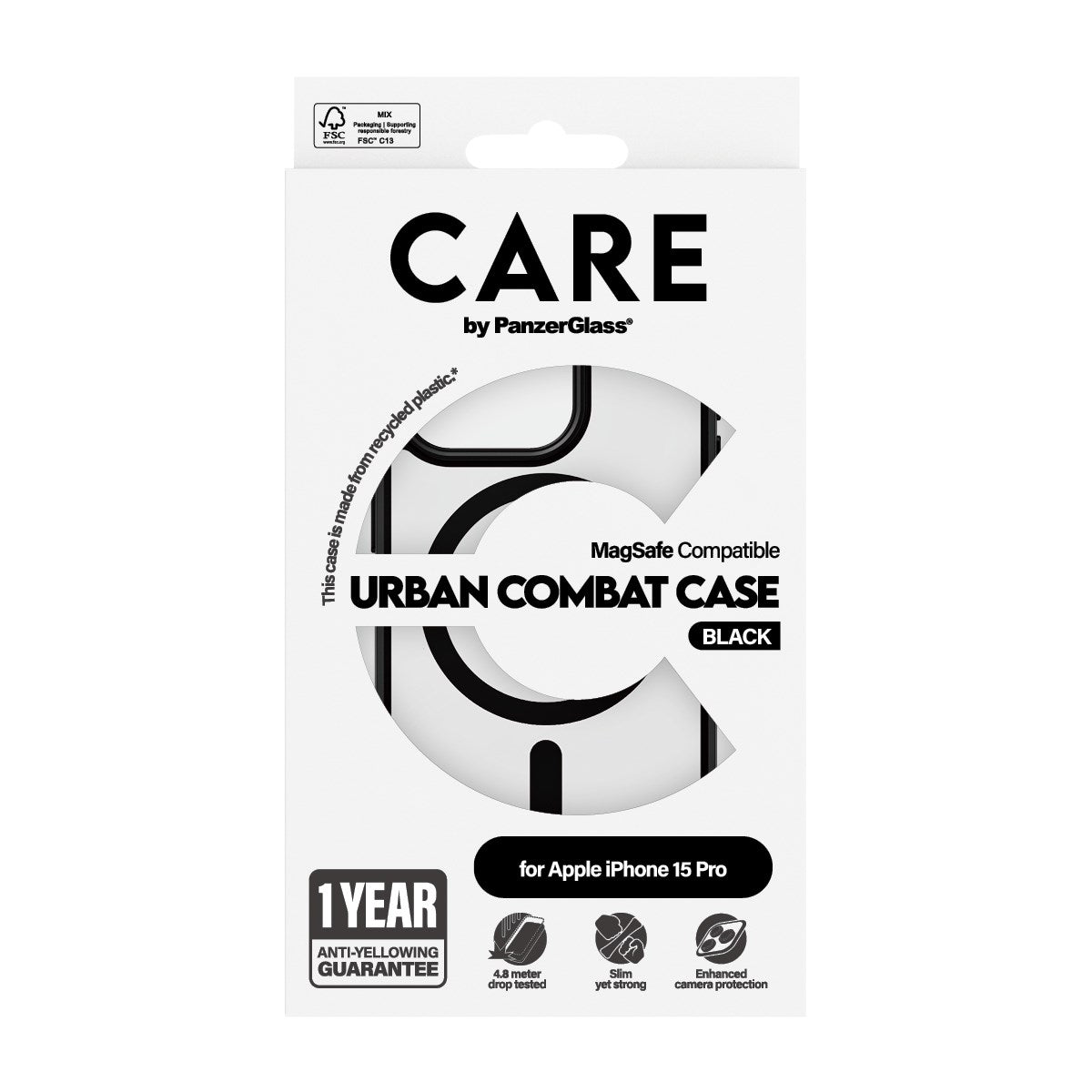 CARE by PanzerGlass® Flagship Case Transparent Urban Combat m. Schwarz MagSafe iPhone 15 Pro